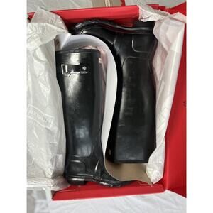 Hunter Boots Women's 8 Original Tall Boot Black Rubber Rain Outdoors Logo Gloss